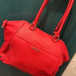 Calvin Klein Red Leather Tote Bag